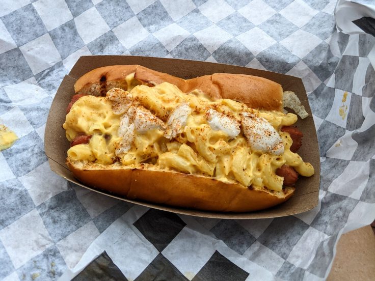 Mac and cheese hot dog from Stuggy's