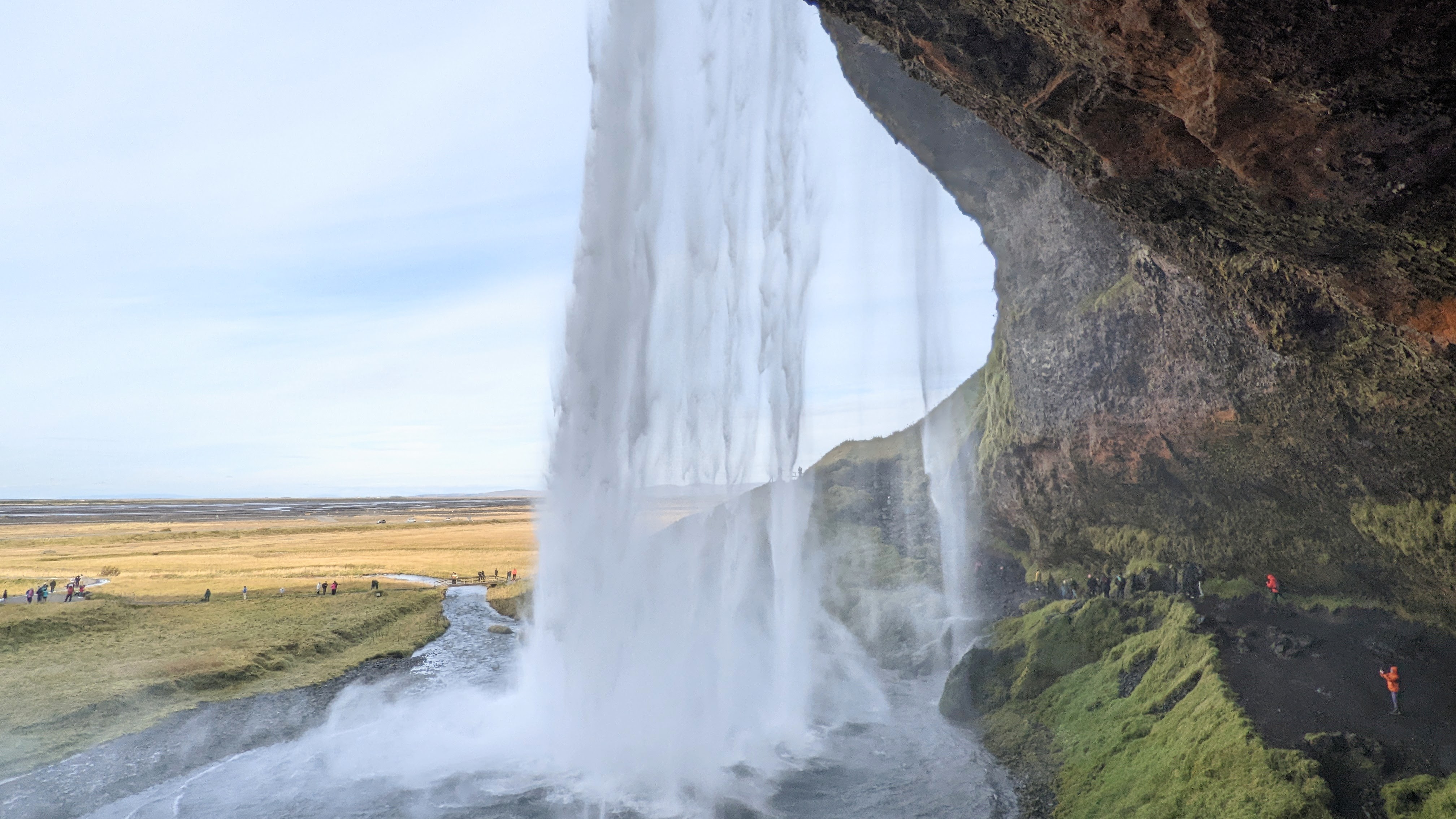 Picture from behind Seljalandsfoss waterfall